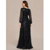 imageEverPretty Womens Sparkle Sequin ALine V Neck Beaded Evening Gown Long Sheer Sleeves Formal Dresses 01999Black