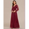 imageEverPretty Womens Sparkle Sequin ALine V Neck Beaded Evening Gown Long Sheer Sleeves Formal Dresses 01999Burgundy