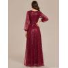 imageEverPretty Womens Sparkle Sequin ALine V Neck Beaded Evening Gown Long Sheer Sleeves Formal Dresses 01999Burgundy