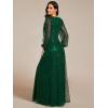 imageEverPretty Womens Sparkle Sequin ALine V Neck Beaded Evening Gown Long Sheer Sleeves Formal Dresses 01999Dark Green