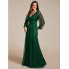 imageEverPretty Womens Sparkle Sequin ALine V Neck Beaded Evening Gown Long Sheer Sleeves Formal Dresses 01999Dark Green