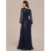 imageEverPretty Womens Sparkle Sequin ALine V Neck Beaded Evening Gown Long Sheer Sleeves Formal Dresses 01999Navy Blue