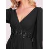 imageEverPretty Womens V Neck Long Lantern Sleeves Floor Length Ruched Chiffon ALine Formal Evening Dress 00461Black