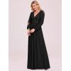 imageEverPretty Womens V Neck Long Lantern Sleeves Floor Length Ruched Chiffon ALine Formal Evening Dress 00461Black