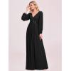 imageEverPretty Womens V Neck Long Lantern Sleeves Floor Length Ruched Chiffon ALine Formal Evening Dress 00461Black