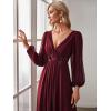 imageEverPretty Womens V Neck Long Lantern Sleeves Floor Length Ruched Chiffon ALine Formal Evening Dress 00461Burgundy