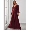 imageEverPretty Womens V Neck Long Lantern Sleeves Floor Length Ruched Chiffon ALine Formal Evening Dress 00461Burgundy