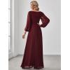 imageEverPretty Womens V Neck Long Lantern Sleeves Floor Length Ruched Chiffon ALine Formal Evening Dress 00461Burgundy