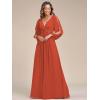 imageEverPretty Womens V Neck Long Lantern Sleeves Floor Length Ruched Chiffon ALine Formal Evening Dress 00461Burnt Orange