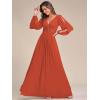 imageEverPretty Womens V Neck Long Lantern Sleeves Floor Length Ruched Chiffon ALine Formal Evening Dress 00461Burnt Orange