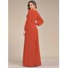 imageEverPretty Womens V Neck Long Lantern Sleeves Floor Length Ruched Chiffon ALine Formal Evening Dress 00461Burnt Orange