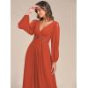 imageEverPretty Womens V Neck Long Lantern Sleeves Floor Length Ruched Chiffon ALine Formal Evening Dress 00461Burnt Orange