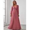 imageEverPretty Womens V Neck Long Lantern Sleeves Floor Length Ruched Chiffon ALine Formal Evening Dress 00461Cameo Brown