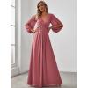 imageEverPretty Womens V Neck Long Lantern Sleeves Floor Length Ruched Chiffon ALine Formal Evening Dress 00461Cameo Brown