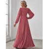 imageEverPretty Womens V Neck Long Lantern Sleeves Floor Length Ruched Chiffon ALine Formal Evening Dress 00461Cameo Brown