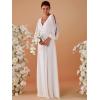 imageEverPretty Womens V Neck Long Lantern Sleeves Floor Length Ruched Chiffon ALine Formal Evening Dress 00461Cream