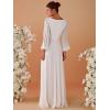 imageEverPretty Womens V Neck Long Lantern Sleeves Floor Length Ruched Chiffon ALine Formal Evening Dress 00461Cream