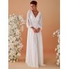 imageEverPretty Womens V Neck Long Lantern Sleeves Floor Length Ruched Chiffon ALine Formal Evening Dress 00461Cream
