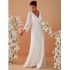 imageEverPretty Womens V Neck Long Lantern Sleeves Floor Length Ruched Chiffon ALine Formal Evening Dress 00461Cream