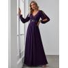imageEverPretty Womens V Neck Long Lantern Sleeves Floor Length Ruched Chiffon ALine Formal Evening Dress 00461Deep Purple