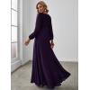 imageEverPretty Womens V Neck Long Lantern Sleeves Floor Length Ruched Chiffon ALine Formal Evening Dress 00461Deep Purple