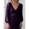 imageEverPretty Womens V Neck Long Lantern Sleeves Floor Length Ruched Chiffon ALine Formal Evening Dress 00461Deep Purple