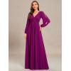 imageEverPretty Womens V Neck Long Lantern Sleeves Floor Length Ruched Chiffon ALine Formal Evening Dress 00461Fuchsia