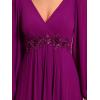 imageEverPretty Womens V Neck Long Lantern Sleeves Floor Length Ruched Chiffon ALine Formal Evening Dress 00461Fuchsia