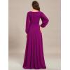 imageEverPretty Womens V Neck Long Lantern Sleeves Floor Length Ruched Chiffon ALine Formal Evening Dress 00461Fuchsia