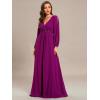 imageEverPretty Womens V Neck Long Lantern Sleeves Floor Length Ruched Chiffon ALine Formal Evening Dress 00461Fuchsia