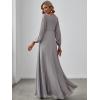 imageEverPretty Womens V Neck Long Lantern Sleeves Floor Length Ruched Chiffon ALine Formal Evening Dress 00461Gray