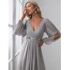 imageEverPretty Womens V Neck Long Lantern Sleeves Floor Length Ruched Chiffon ALine Formal Evening Dress 00461Gray