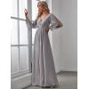 imageEverPretty Womens V Neck Long Lantern Sleeves Floor Length Ruched Chiffon ALine Formal Evening Dress 00461Gray