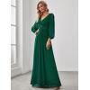imageEverPretty Womens V Neck Long Lantern Sleeves Floor Length Ruched Chiffon ALine Formal Evening Dress 00461Green