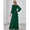 imageEverPretty Womens V Neck Long Lantern Sleeves Floor Length Ruched Chiffon ALine Formal Evening Dress 00461Green