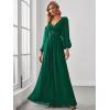 imageEverPretty Womens V Neck Long Lantern Sleeves Floor Length Ruched Chiffon ALine Formal Evening Dress 00461Green