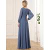 imageEverPretty Womens V Neck Long Lantern Sleeves Floor Length Ruched Chiffon ALine Formal Evening Dress 00461Haze Blue