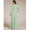 imageEverPretty Womens V Neck Long Lantern Sleeves Floor Length Ruched Chiffon ALine Formal Evening Dress 00461Mint Green