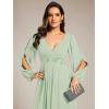 imageEverPretty Womens V Neck Long Lantern Sleeves Floor Length Ruched Chiffon ALine Formal Evening Dress 00461Mint Green