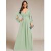 imageEverPretty Womens V Neck Long Lantern Sleeves Floor Length Ruched Chiffon ALine Formal Evening Dress 00461Mint Green