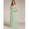 imageEverPretty Womens V Neck Long Lantern Sleeves Floor Length Ruched Chiffon ALine Formal Evening Dress 00461Mint Green