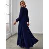 imageEverPretty Womens V Neck Long Lantern Sleeves Floor Length Ruched Chiffon ALine Formal Evening Dress 00461Navy Blue