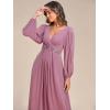 imageEverPretty Womens V Neck Long Lantern Sleeves Floor Length Ruched Chiffon ALine Formal Evening Dress 00461Orchid