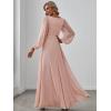 imageEverPretty Womens V Neck Long Lantern Sleeves Floor Length Ruched Chiffon ALine Formal Evening Dress 00461Pink