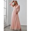 imageEverPretty Womens V Neck Long Lantern Sleeves Floor Length Ruched Chiffon ALine Formal Evening Dress 00461Pink
