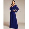 imageEverPretty Womens V Neck Long Lantern Sleeves Floor Length Ruched Chiffon ALine Formal Evening Dress 00461Royal Blue