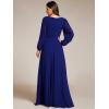 imageEverPretty Womens V Neck Long Lantern Sleeves Floor Length Ruched Chiffon ALine Formal Evening Dress 00461Royal Blue