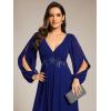 imageEverPretty Womens V Neck Long Lantern Sleeves Floor Length Ruched Chiffon ALine Formal Evening Dress 00461Royal Blue