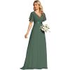 imageEverPretty Womens Classic Chiffon Short Sleeve Pleated VNeck Floor Length Bridesmaid Dresses 09890Eucalyptus Green