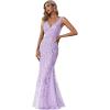 imageEverPretty Womens Formal Dress Sequin Tulle Double VNeck Sleeveless Mermaid Long Evening Dress 07886Lavender